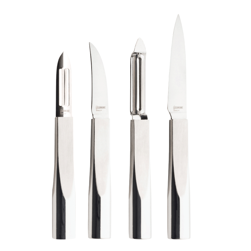 DEGRENNE L'ECONOME STARCK — pack 4 pieces set peeler/paring knife 10 cm/curved blade paring knife/flexiconome — 229514 (Set of 4 pieces)