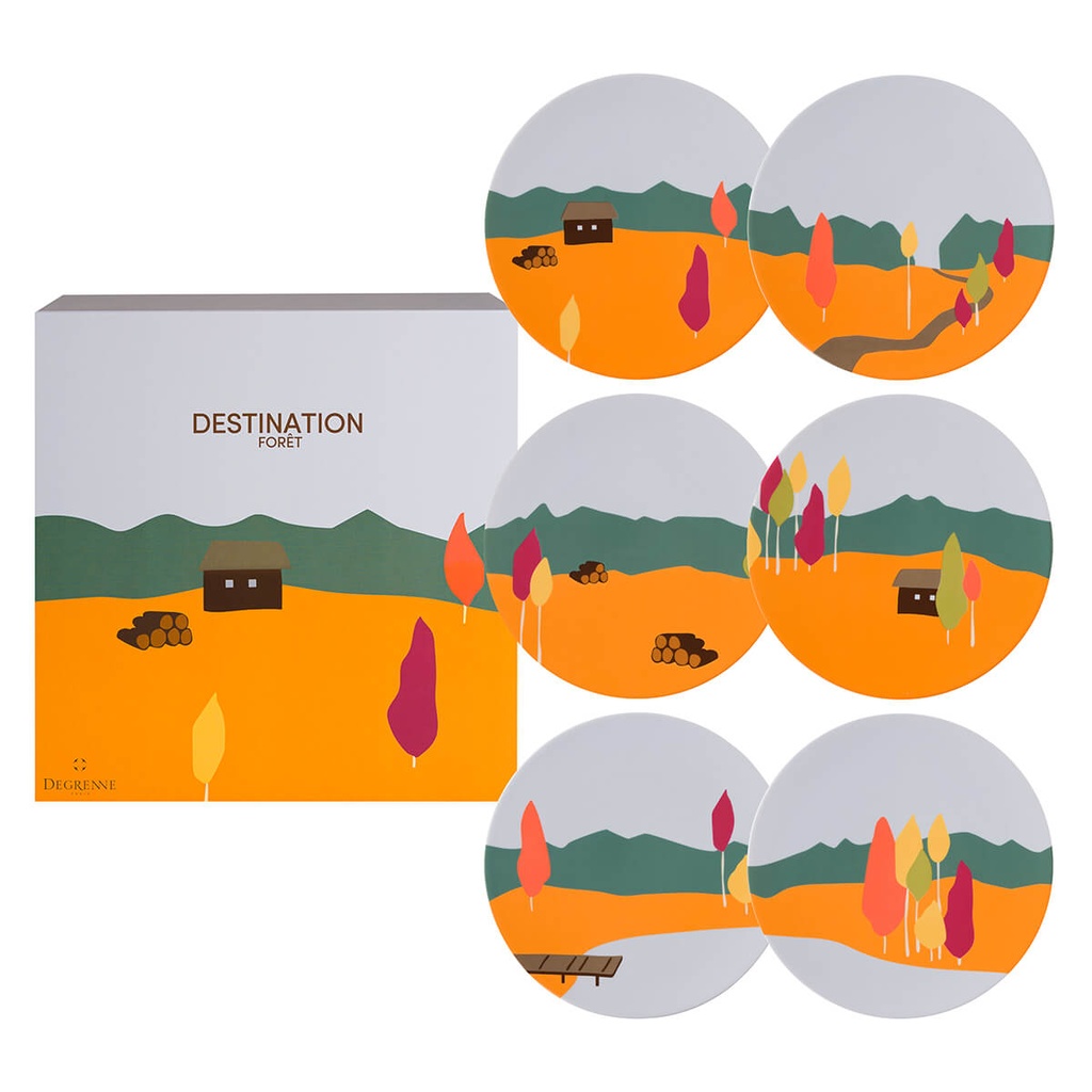 DEGRENNE DESTINATION FORET set of 6 round dessert plates 23 cm — 243558