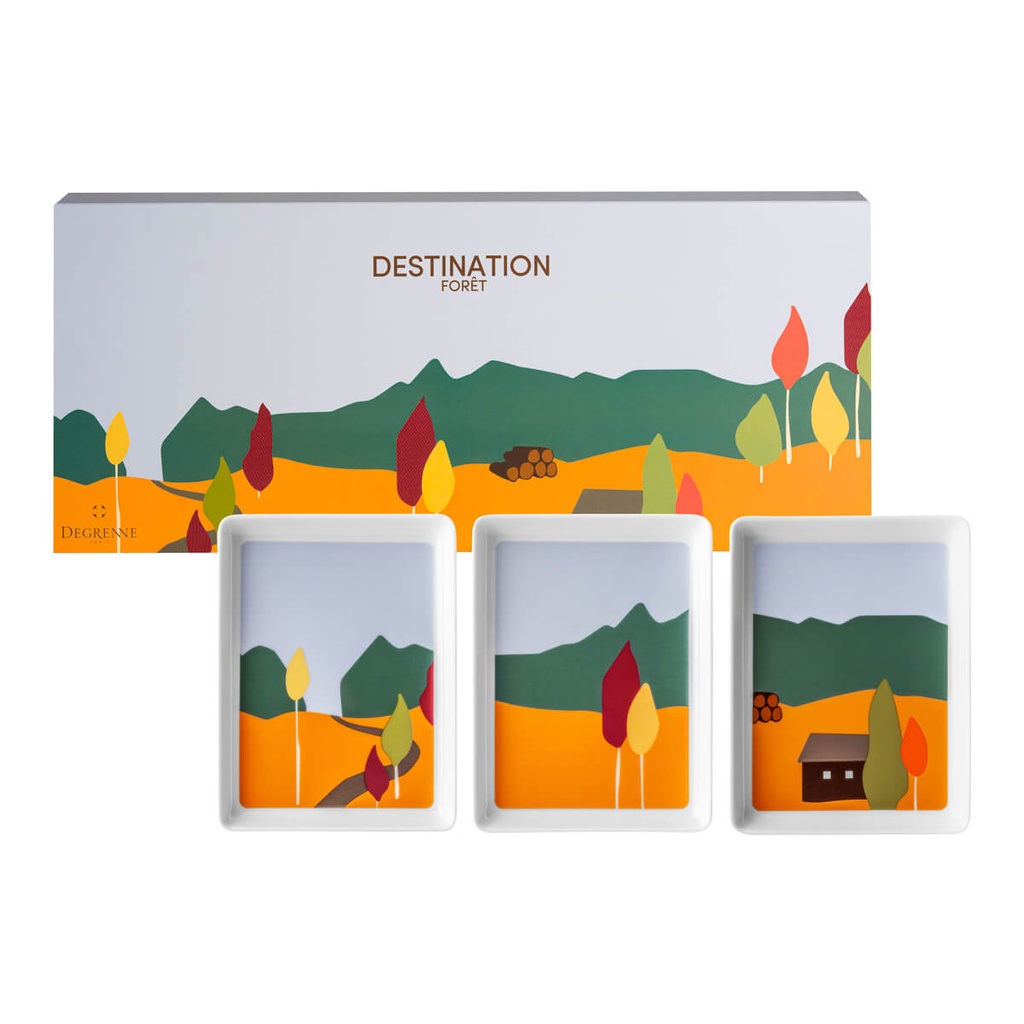 DEGRENNE DESTINATION FORET Set of  of 3 rectangular shared plate 16x12 cm — 243564