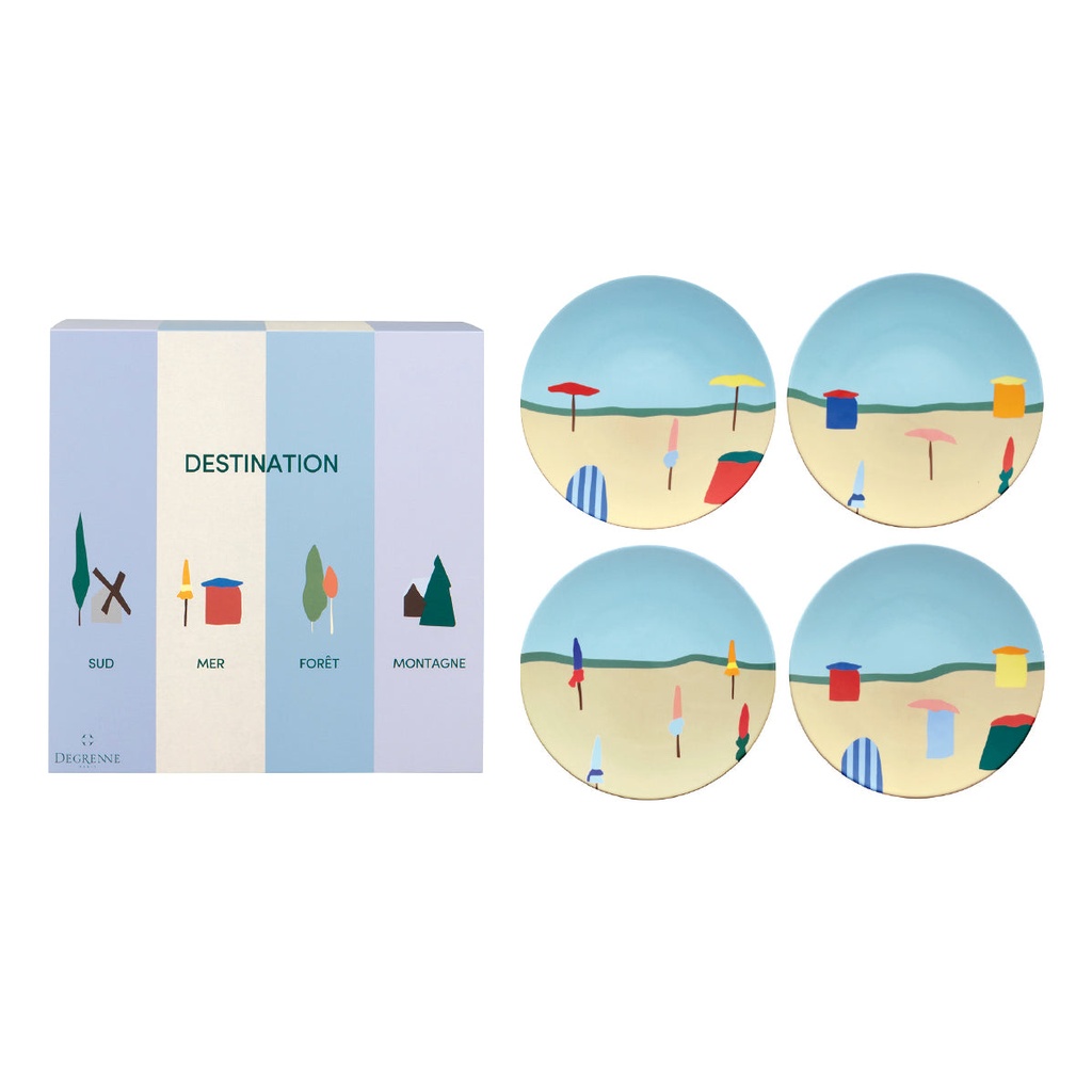 DEGRENNE DESTINATION MER — set of 4 round dessert plates — 246167 (Set of 4 pieces)