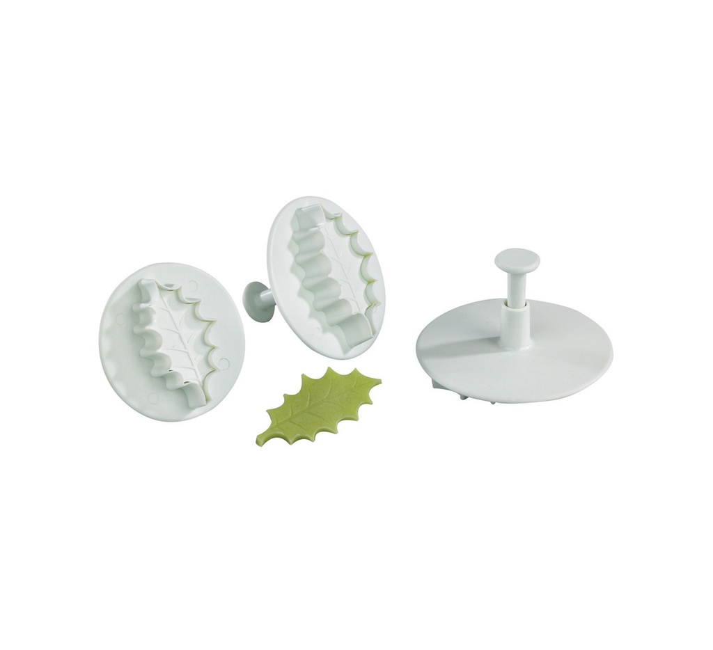Mallard Ferrière Set of 3 plastic holly leaf cutters with pushers — 02611