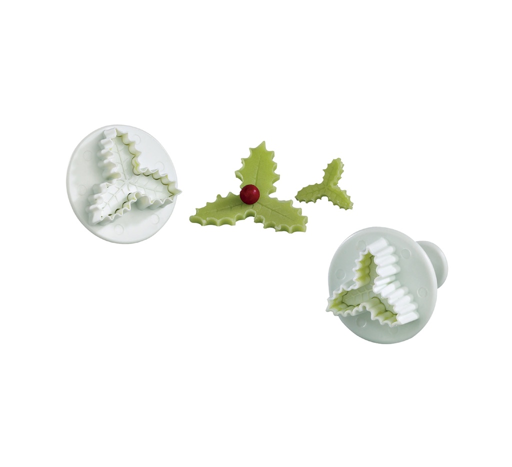 Mallard Ferrière Set of 2 plastic triple holly leaf cutters with pushers — 02612