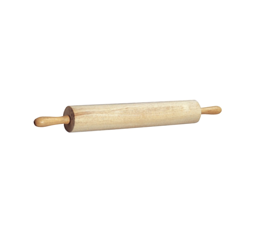 Mallard Ferrière Beechwood rolling pin with rotating handles — Working barrel length: 450 mm; Overall length: 670 mm; Diameter: 77 mm — 03907