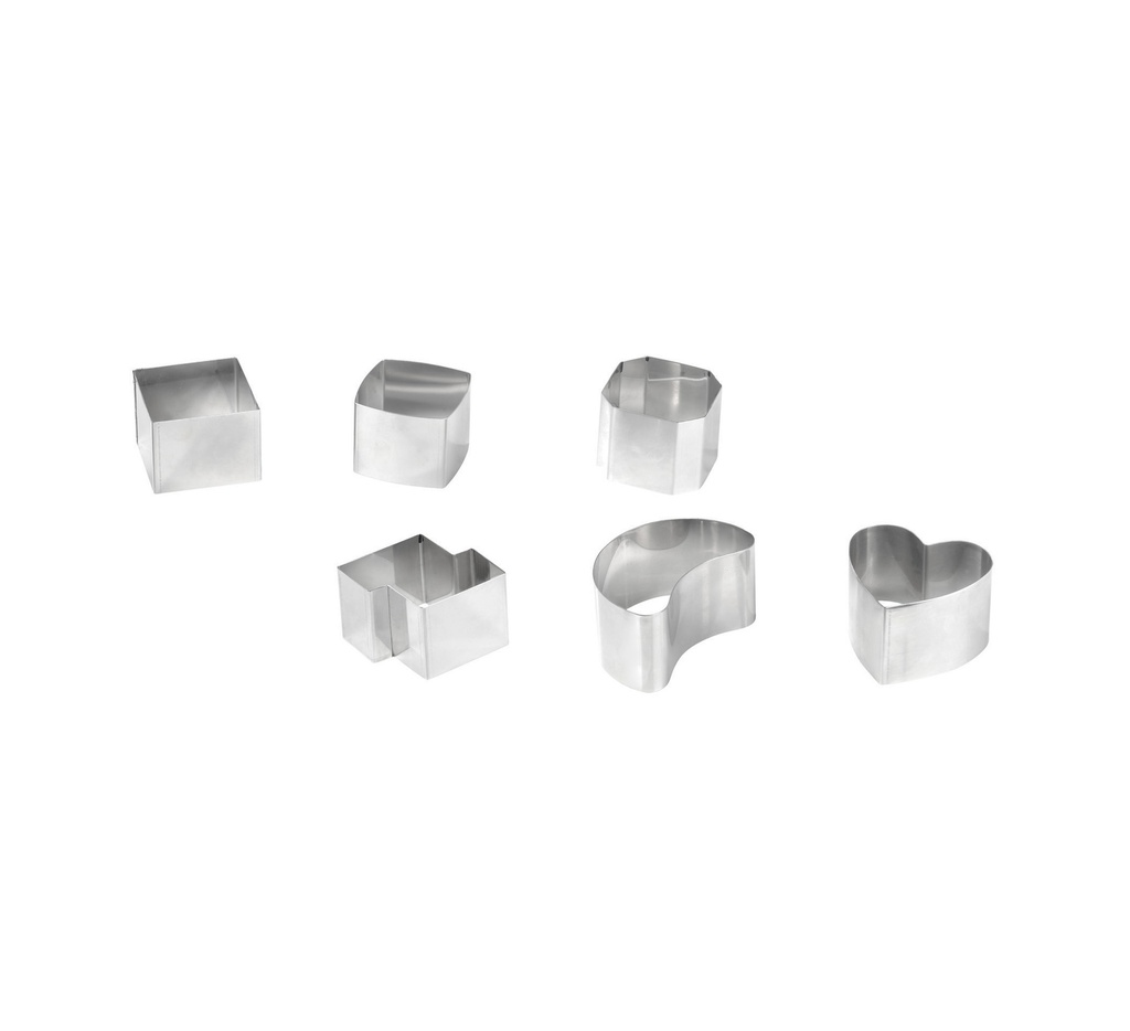 Mallard Ferrière Stainless steel faceted square individual frames, pack of six — Length: 55 mm; Height: 45 mm; Width: 55 mm — 07432