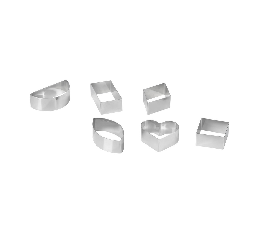 Mallard Ferrière Stainless steel heart individual frames, pack of six — Length: 65 mm; Height: 30 mm — 07444