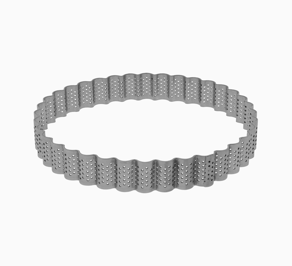 Mallard Ferrière Fluted perforated stainless steel tart ring — Diameter: 200 mm; Height: 25 mm — 06607