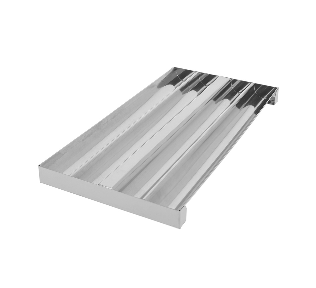 Mallard Ferrière Stainless steel four-channel mini Yule-log sheet — Length: 400 mm; Width: 210 mm; Height: 25 mm — 09680