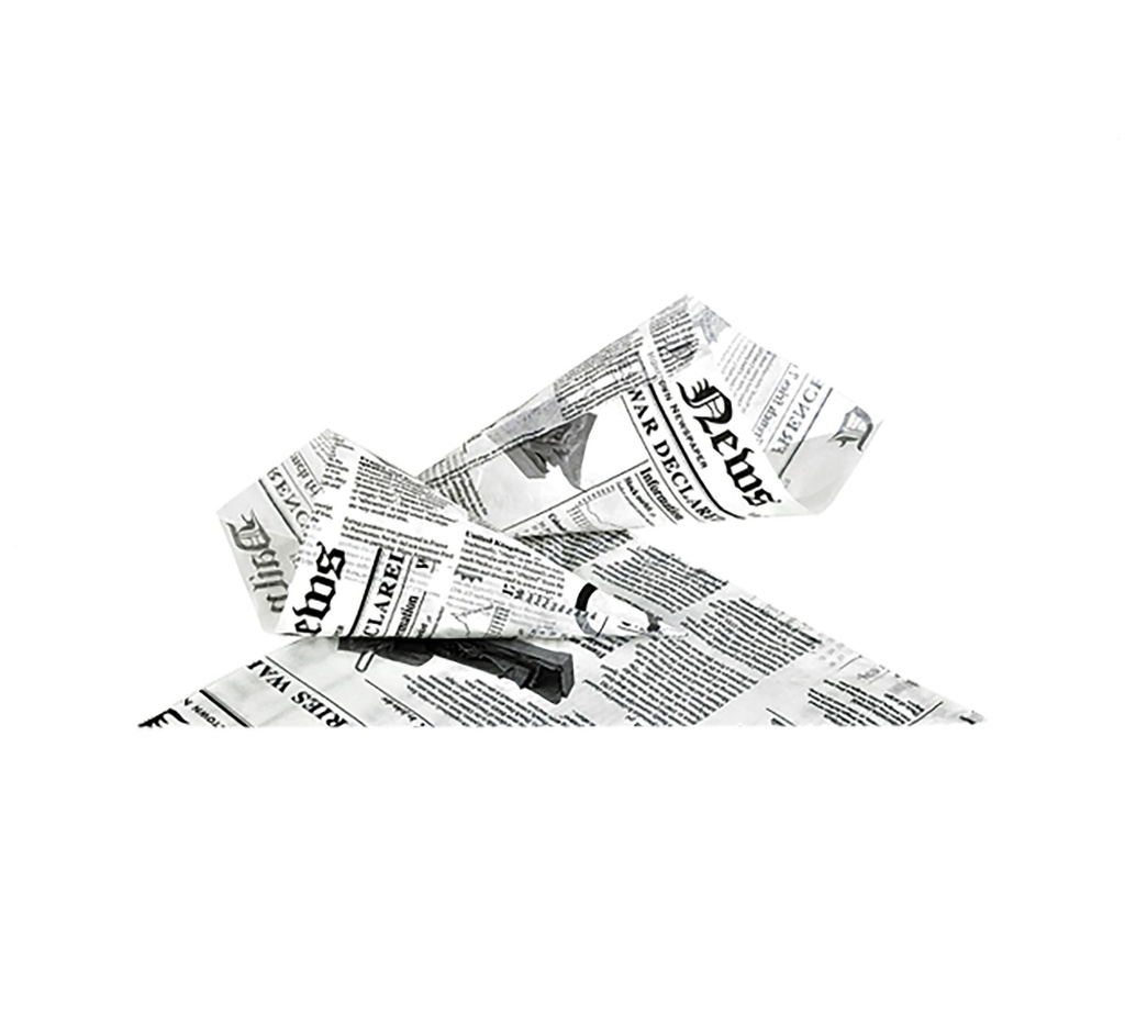 Mallard Ferrière Greaseproof paper cones with newspaper print, pack of 1000 — 17443