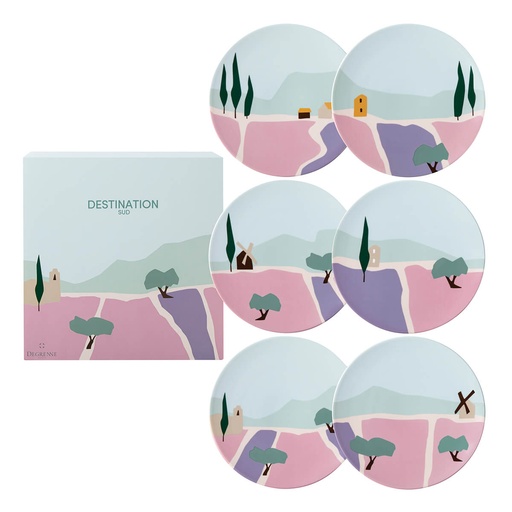 [242882] DEGRENNE DESTINATION SUD — set of 6 round dessert plates 23cm — 242882 (Set of 6 pieces)