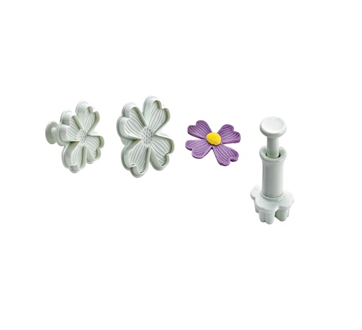 [02669] Mallard Ferrière Plastic four-petal flower dough cutter set of 3 — 02669