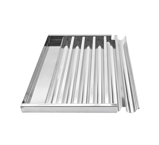 [09682] Mallard Ferrière Six-channel Yule-log sheet with stainless support and tinplate mould — Length: 600 mm; Width: 400 mm; Height: 35 mm — 09682