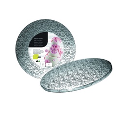 Mallard Ferrière Round aluminium-covered rigid-cardboard cake board — Diameter: 250 mm; Manufacturer-listed height: 120 mm — 11981