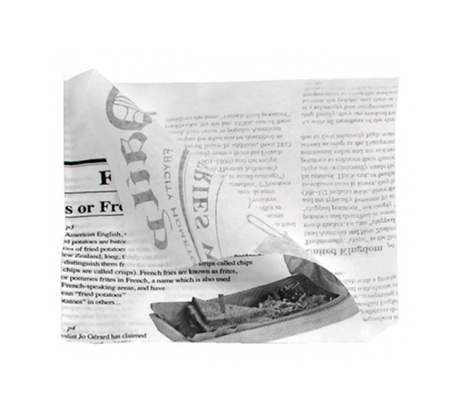 Mallard Ferrière Greaseproof paper French-fries bags with newspaper print, pack of 1000 — 17437